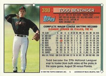 1994 Topps Todd Benzinger # 398 San Francisco Giants
