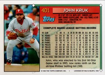1994 Topps John Kruk # 401 Philadelphia Phillies