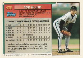 1994 Topps Joe Klink # 409 Florida Marlins