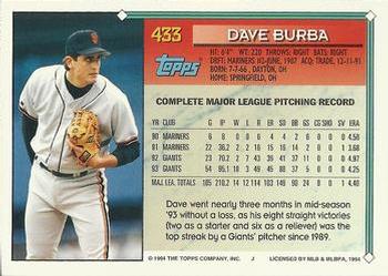 1994 Topps Dave Burba # 433 San Francisco Giants