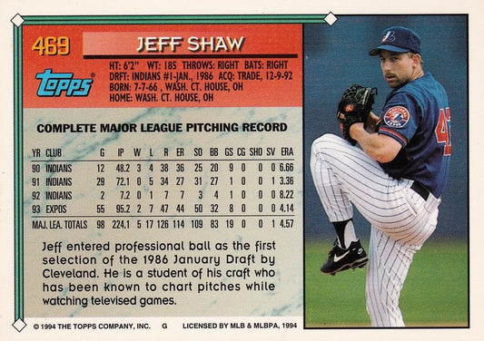 1994 Topps Jeff Shaw # 469 Montreal Expos