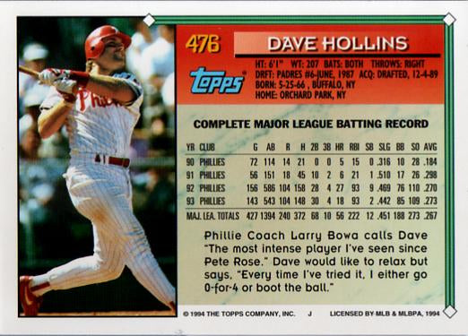 1994 Topps Dave Hollins # 476 Philadelphia Phillies