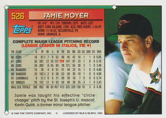 1994 Topps Jamie Moyer # 526 Baltimore Orioles