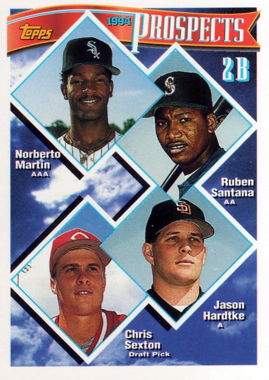 1994 Topps 2B Prospects #527 Norberto Martin / Ruben Santana / Jason Hardtke / Chris Sexton RC