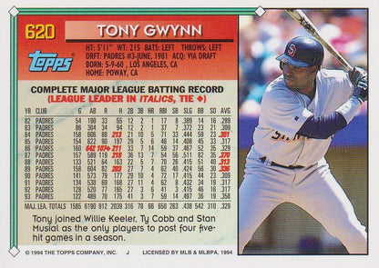1994 Topps Tony Gwynn # 620 San Diego Padres