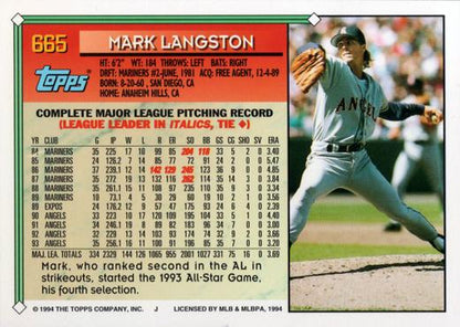 1994 Topps Mark Langston # 665 California Angels