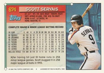 1994 Topps Scott Servais # 674 Houston Astros