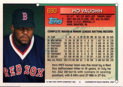 1994 Topps Mo Vaughn # 690 Boston Red Sox