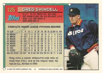 1994 Topps Greg Swindell # 125 Houston Astros