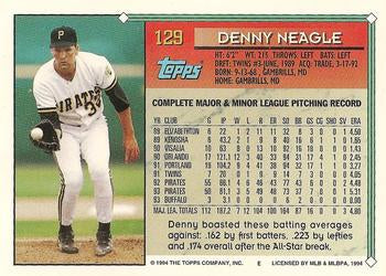 1994 Topps Denny Neagle # 129 Pittsburgh Pirates