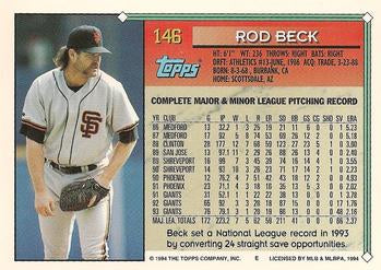 1994 Topps Rod Beck # 146 San Francisco Giants