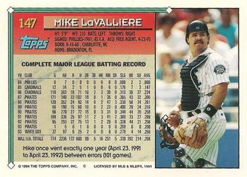1994 Topps Mike LaValliere # 147 Chicago White Sox