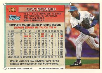 1994 Topps Doc Gooden # 150 New York Mets