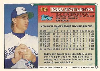 1994 Topps Todd Stottlemyre # 155 Toronto Blue Jays
