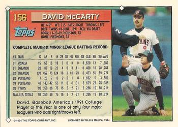 1994 Topps David McCarty # 156 Minnesota Twins