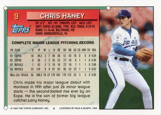 1994 Topps Chris Haney # 9 Kansas City Royals