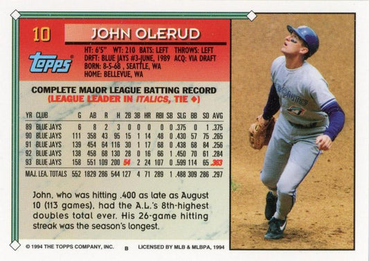 1994 Topps John Olerud # 10 Toronto Blue Jays
