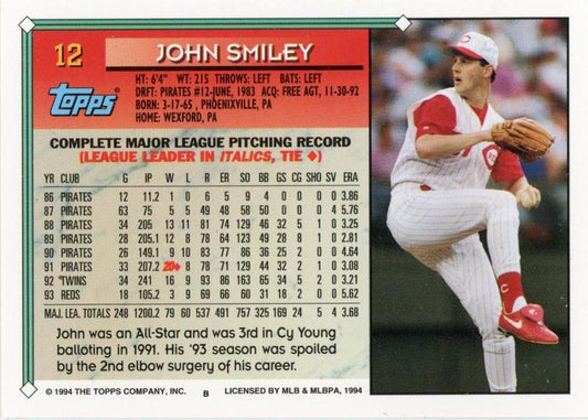 1994 Topps John Smiley # 12 Cincinnati Reds