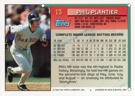 1994 Topps Phil Plantier # 13 San Diego Padres
