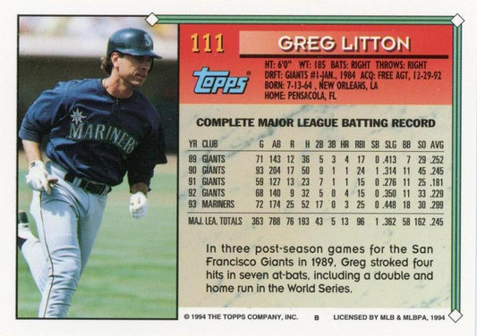 1994 Topps Greg Litton # 111 Seattle Mariners