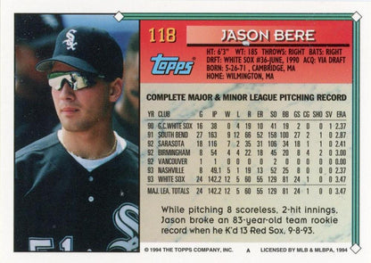 1994 Topps Jason Bere # 118 Chicago White Sox
