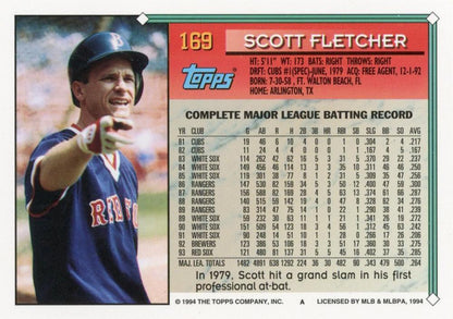 1994 Topps Scott Fletcher # 169 Boston Red Sox