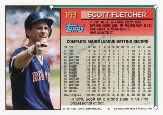 1994 Topps Scott Fletcher # 169 Boston Red Sox