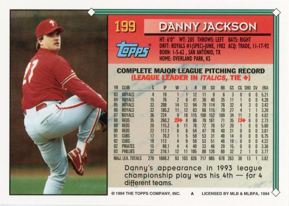 1994 Topps Danny Jackson # 199 Philadelphia Phillies