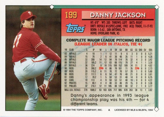 1994 Topps Danny Jackson # 199 Philadelphia Phillies