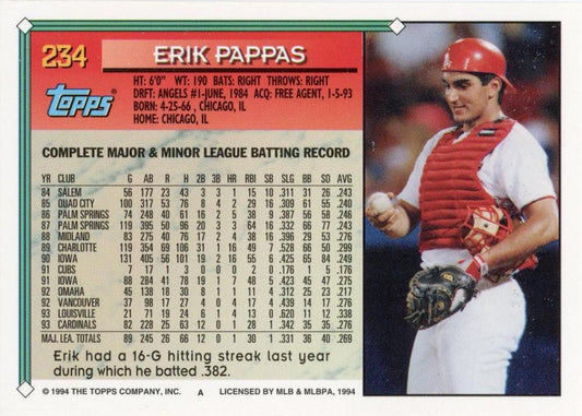1994 Topps Erik Pappas # 234 St. Louis Cardinals