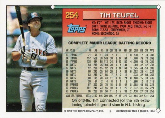 1994 Topps Tim Teufel # 254 San Diego Padres