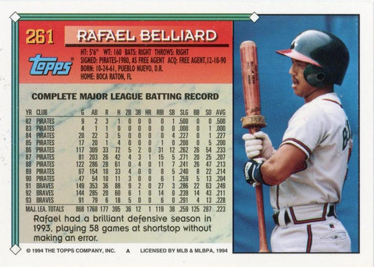 1994 Topps Rafael Belliard # 261 Atlanta Braves