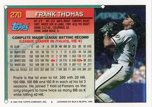 1994 Topps Frank Thomas # 270 Chicago White Sox