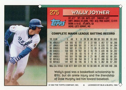 1994 Topps Wally Joyner # 275 Kansas City Royals