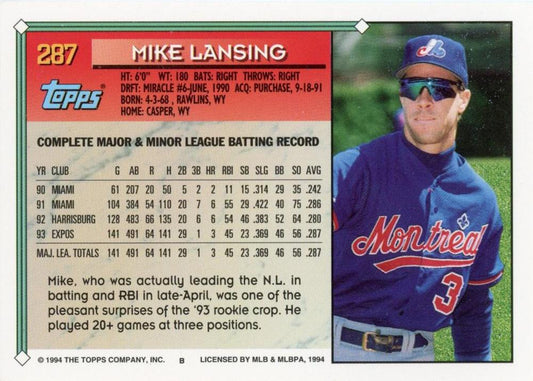 1994 Topps Mike Lansing ASR # 287 Montreal Expos