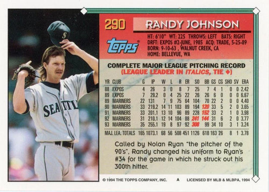 1994 Topps Randy Johnson # 290 Seattle Mariners