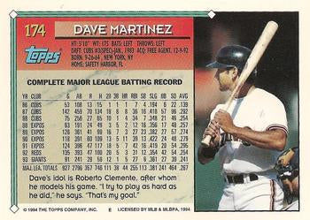 1994 Topps Dave Martinez # 174 San Francisco Giants
