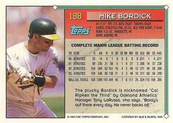 1994 Topps Mike Bordick # 188 Oakland Athletics