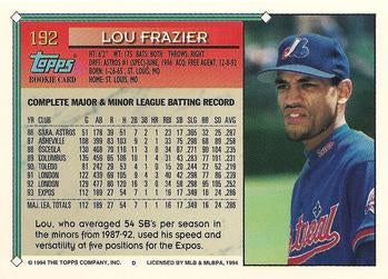 1994 Topps Lou Frazier RC # 192 Montreal Expos