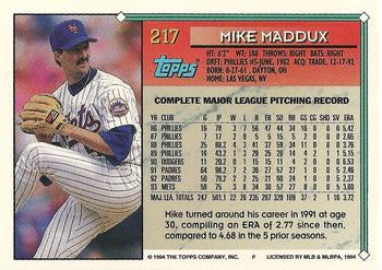 1994 Topps Mike Maddux # 217 New York Mets