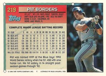1994 Topps Pat Borders # 219 Toronto Blue Jays