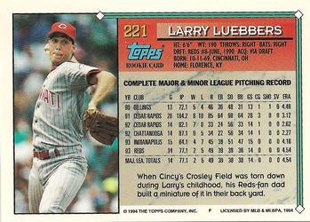 1994 Topps Larry Luebbers RC # 221 Cincinnati Reds