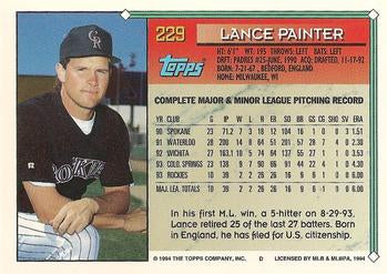 1994 Topps Lance Painter # 229 Colorado Rockies