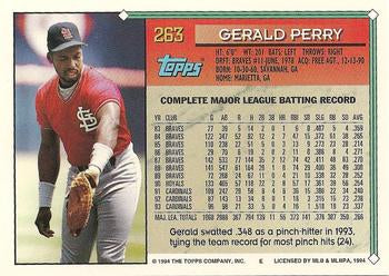 1994 Topps Gerald Perry # 263 St. Louis Cardinals