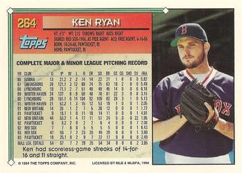 1994 Topps Ken Ryan # 264 Boston Red Sox