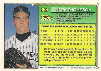 1994 Topps Mark Thompson FS # 286 Colorado Rockies
