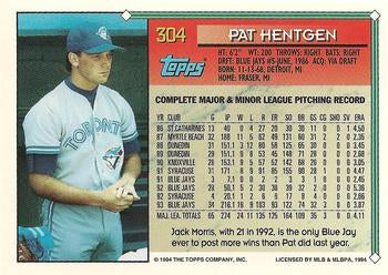 1994 Topps Pat Hentgen # 304 Toronto Blue Jays