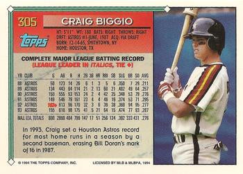 1994 Topps Craig Biggio # 305 Houston Astros