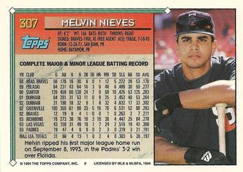 1994 Topps Melvin Nieves # 307 San Diego Padres