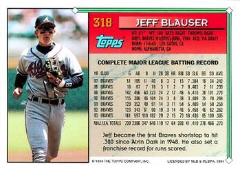 1994 Topps Jeff Blauser # 318 Atlanta Braves